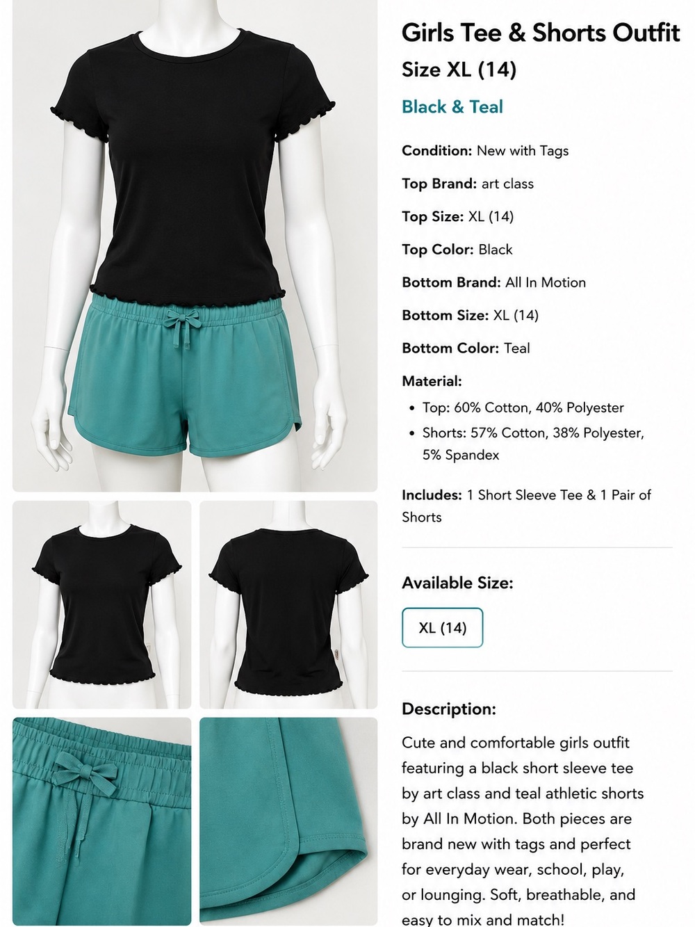 Outfit Girls Two-Piece Set Too Black & Teal bottoms